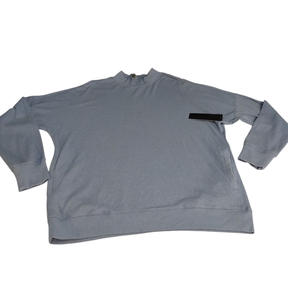 Mono b Blouse Women's Gray Waffle Pullover Stretch Comfy Crewneck Top Sz L NWT - Picture 7 of 9